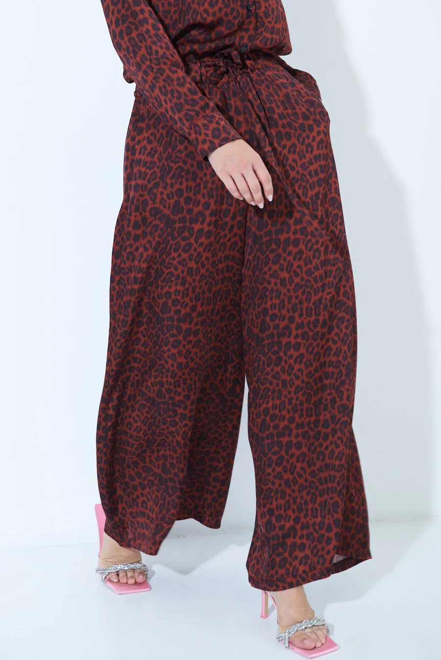 Leopard print wide-leg pants wholesale