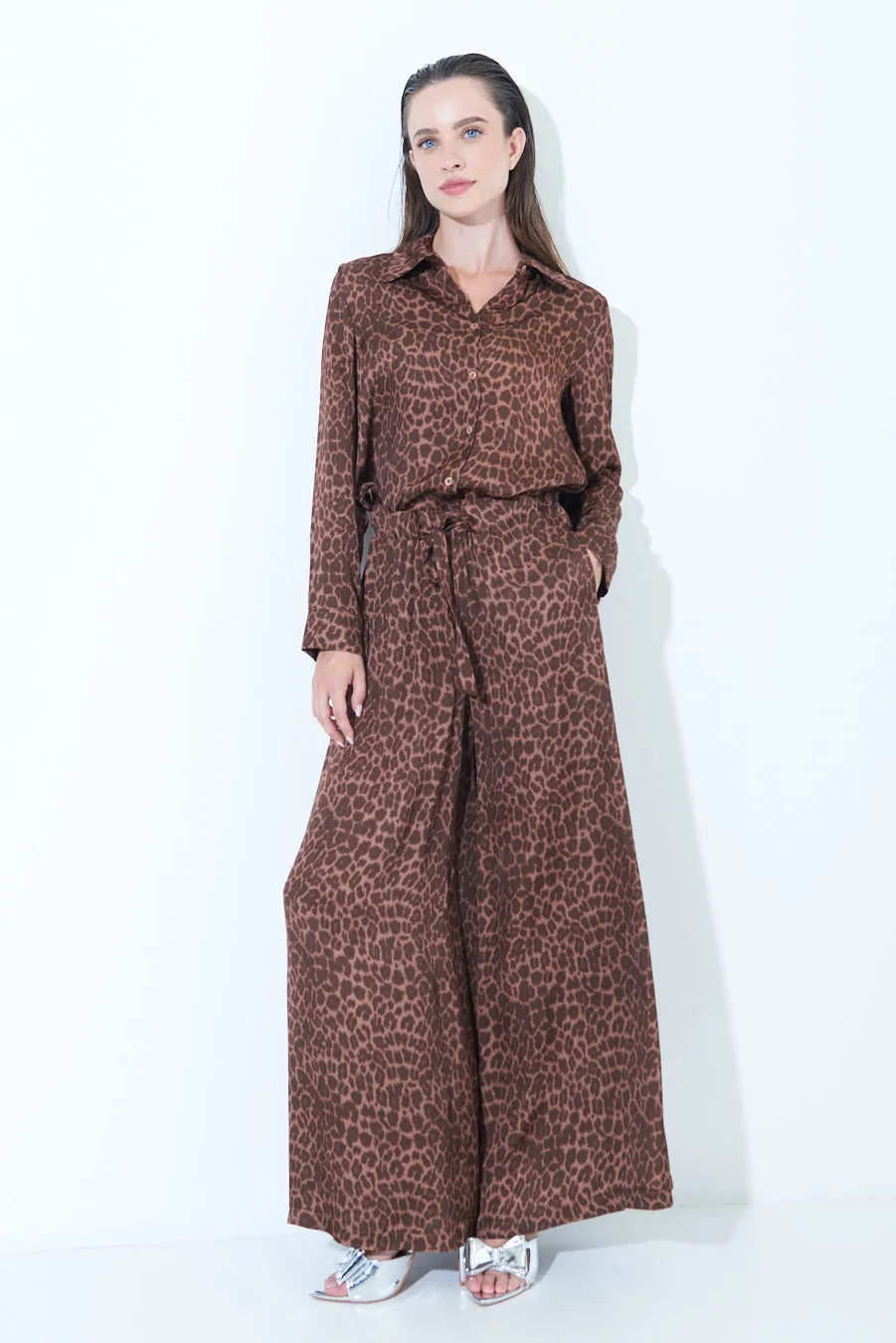 Leopard print wide-leg pants wholesale