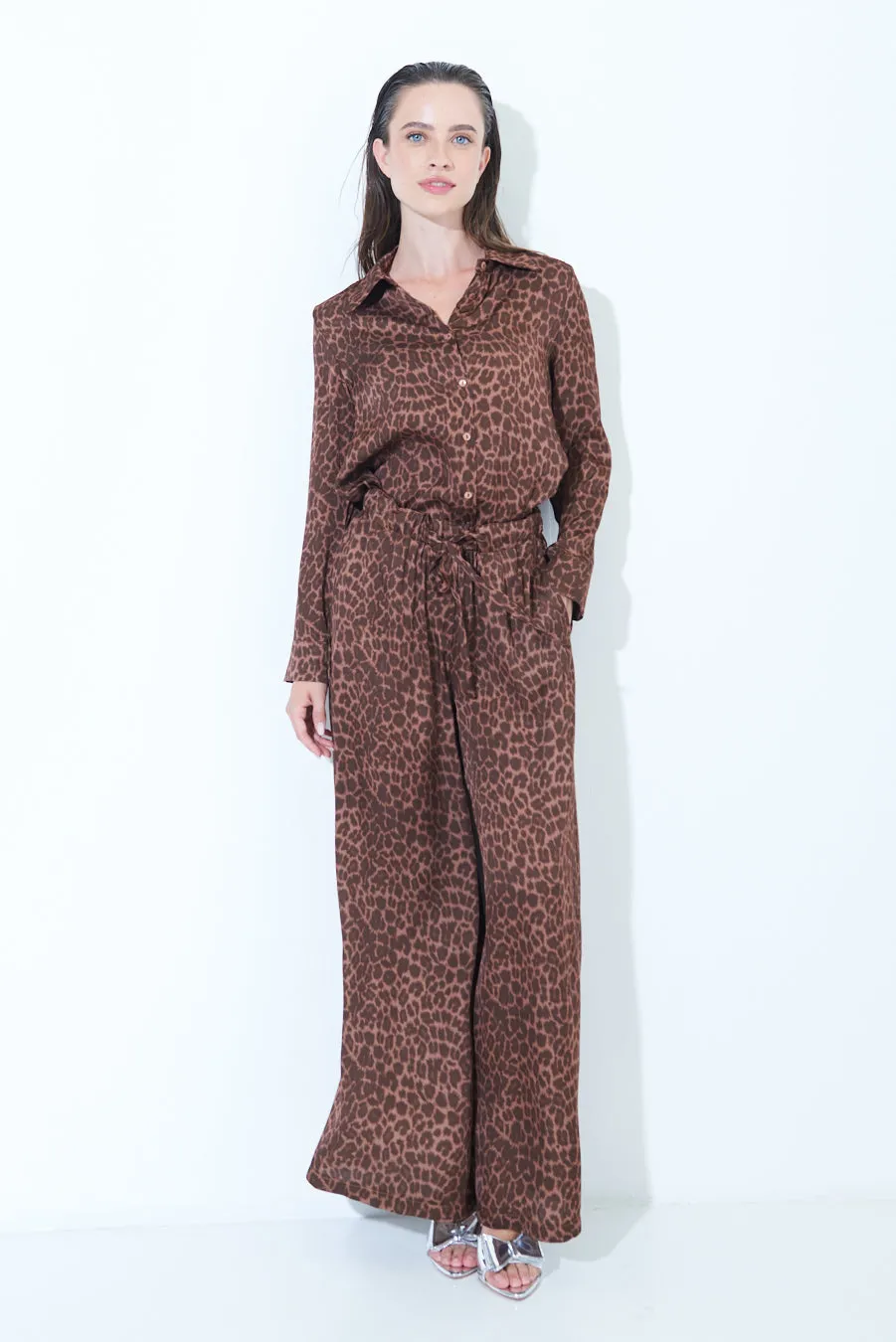 Leopard print wide-leg pants wholesale