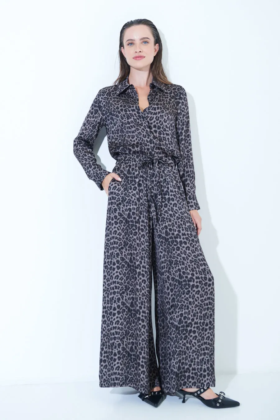 Leopard print wide-leg pants wholesale