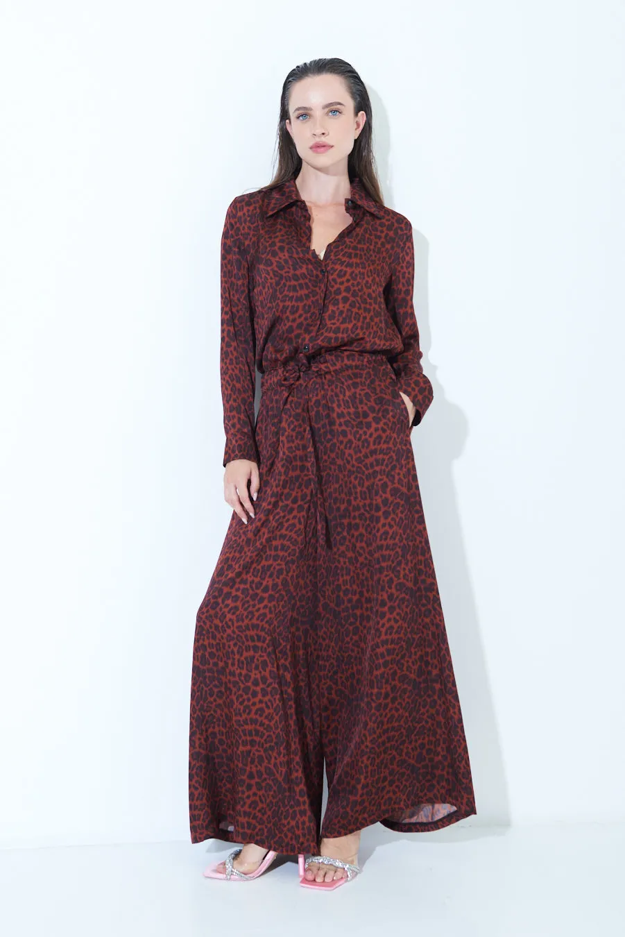 Leopard print wide-leg pants wholesale