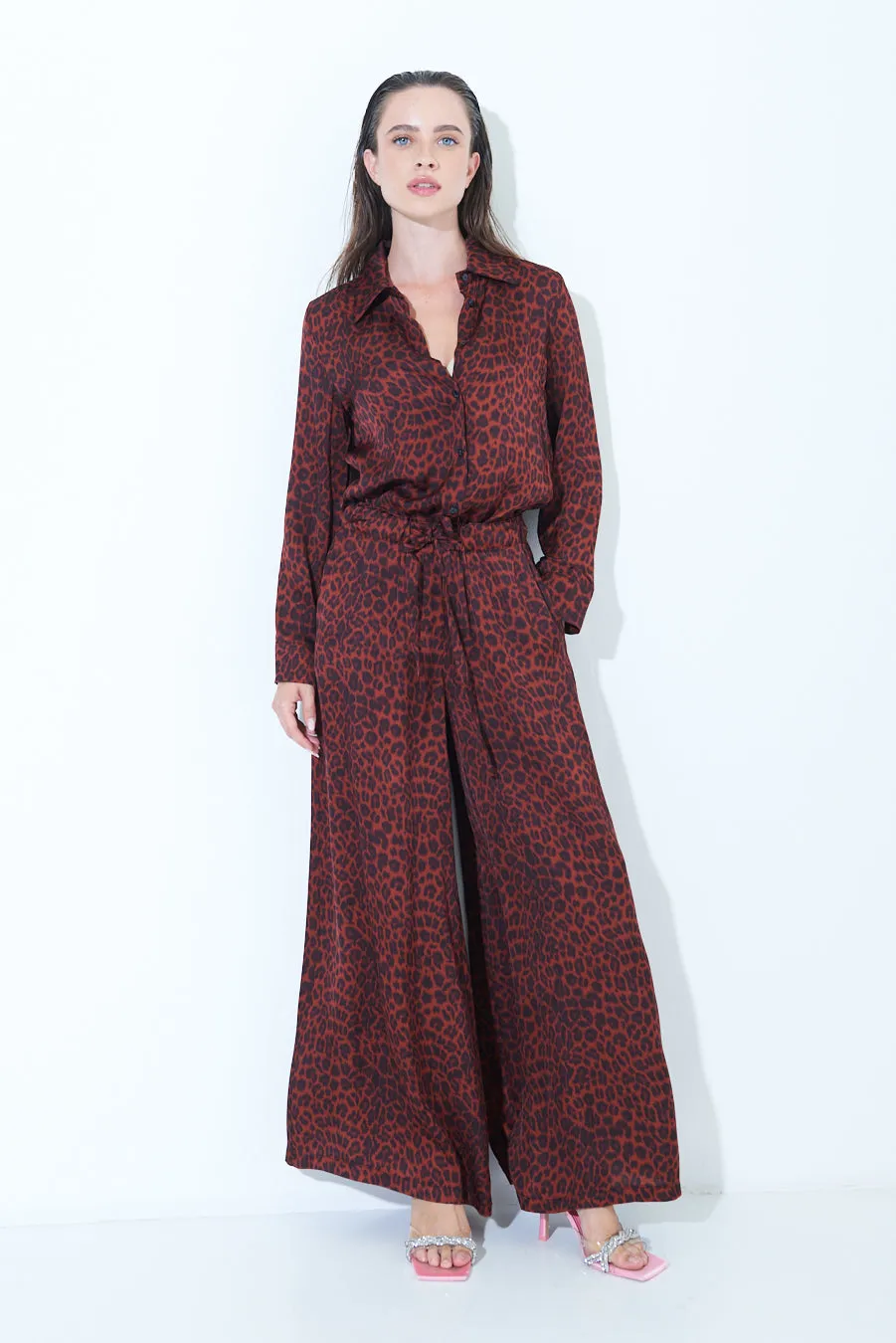 Leopard print wide-leg pants wholesale