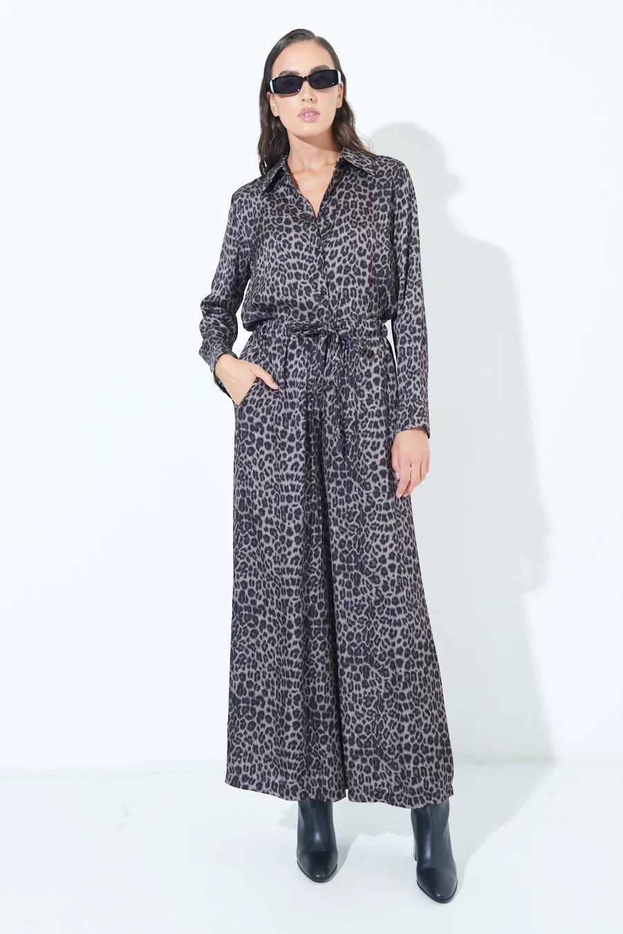 Leopard print wide-leg pants wholesale