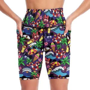 Mickey And Minnie Cruise Women's Knee Length Athletic Yoga Shorts With Pockets