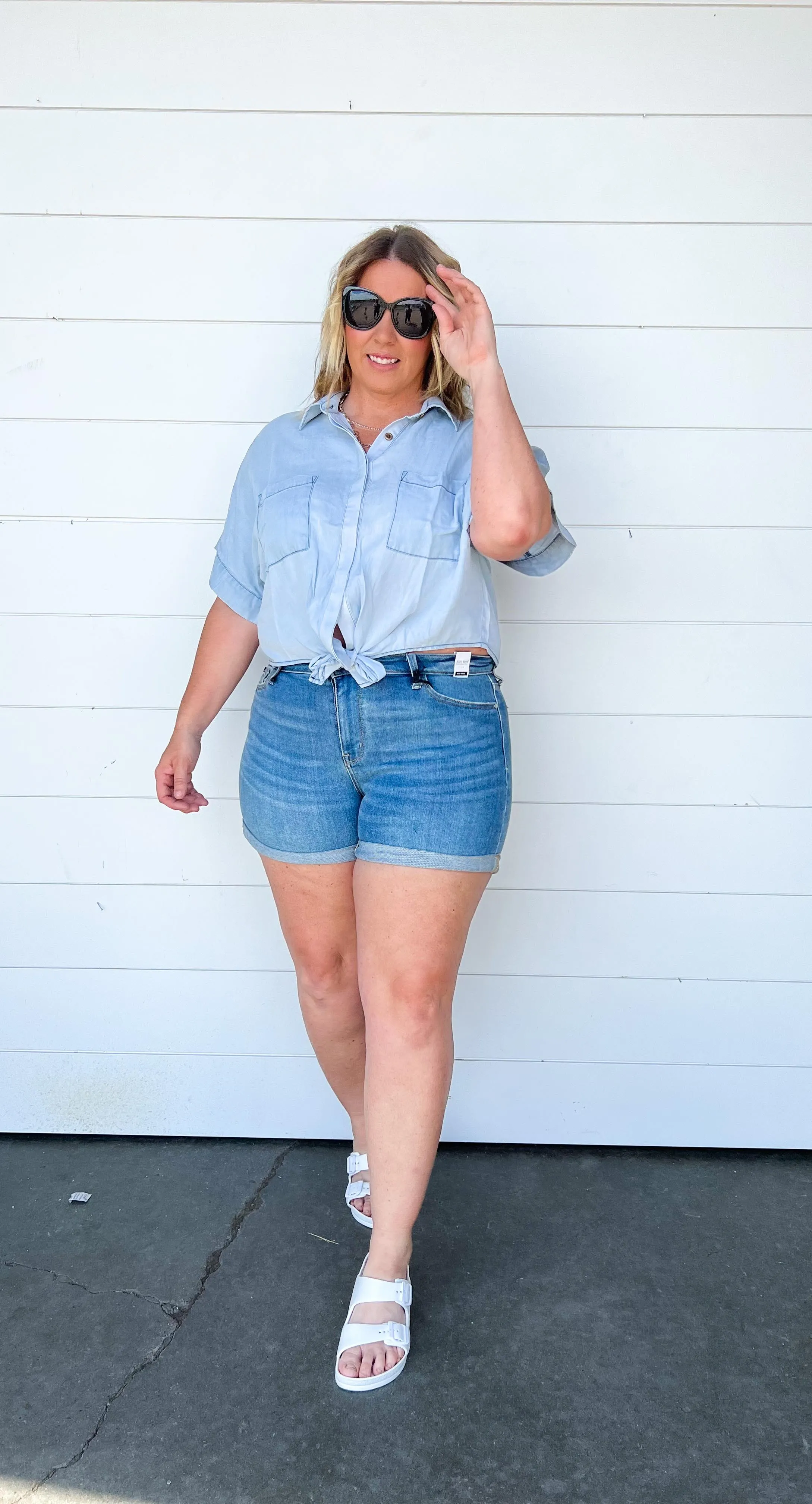 Mid Rise Classic Cuff Denim Shorts - Judy Blue - Final Sale