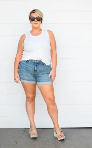 Mid Rise Classic Cuff Denim Shorts - Judy Blue - Final Sale
