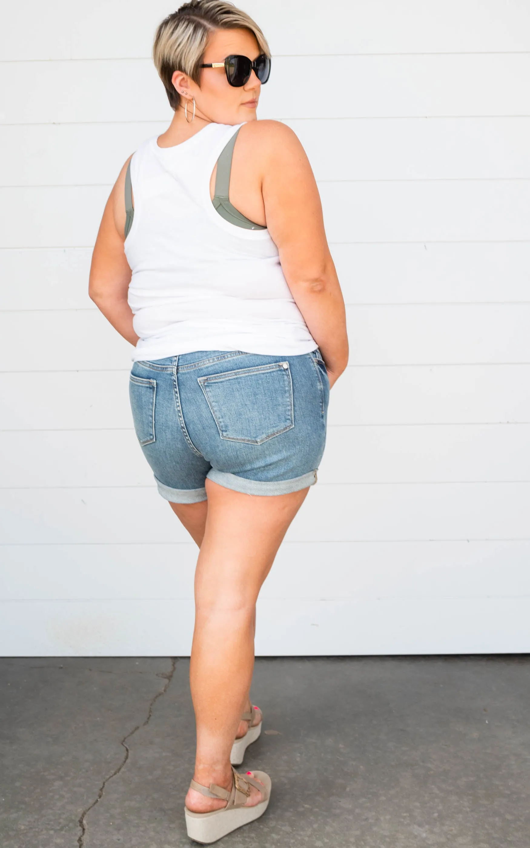 Mid Rise Classic Cuff Denim Shorts - Judy Blue - Final Sale