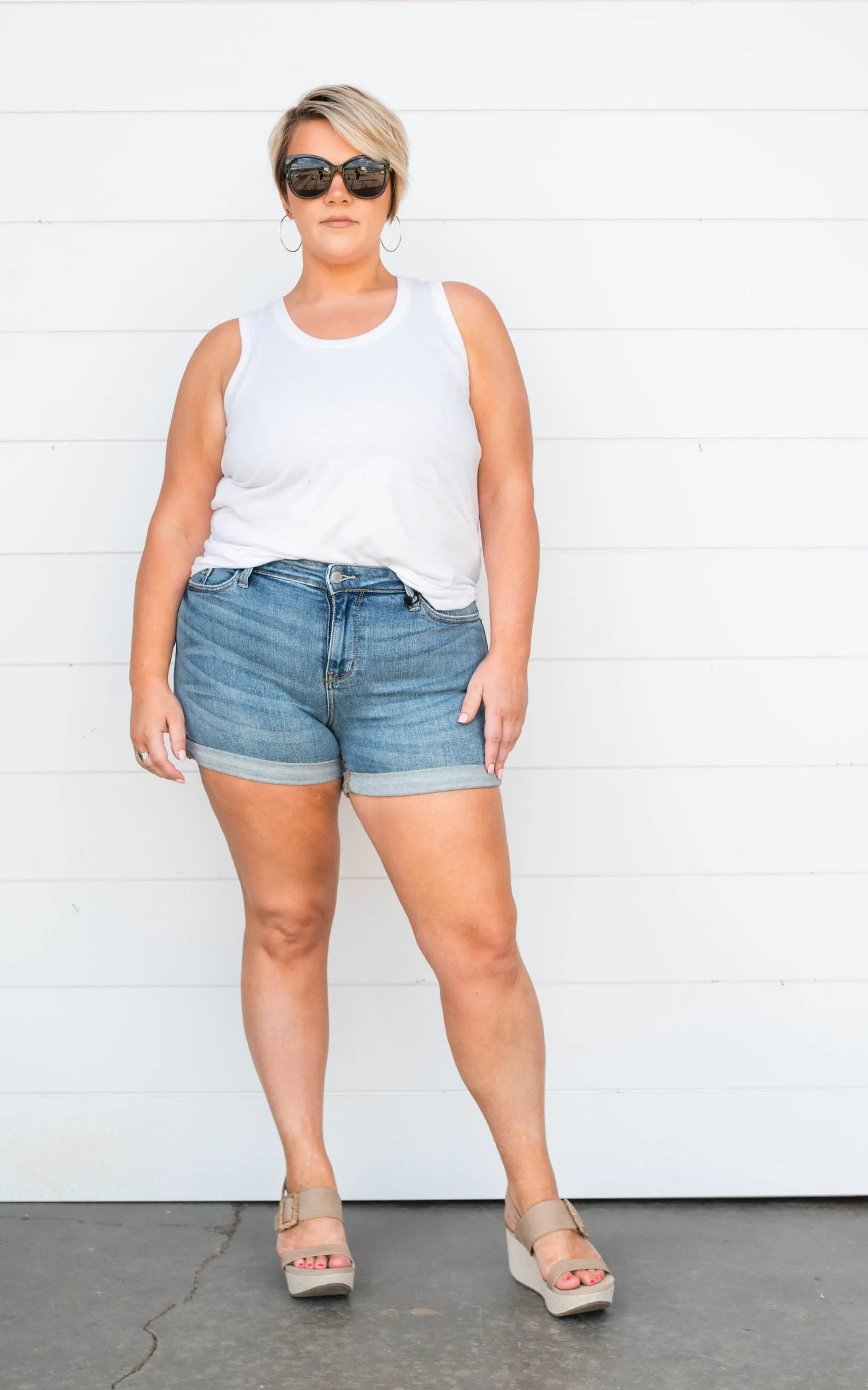 Mid Rise Classic Cuff Denim Shorts - Judy Blue - Final Sale
