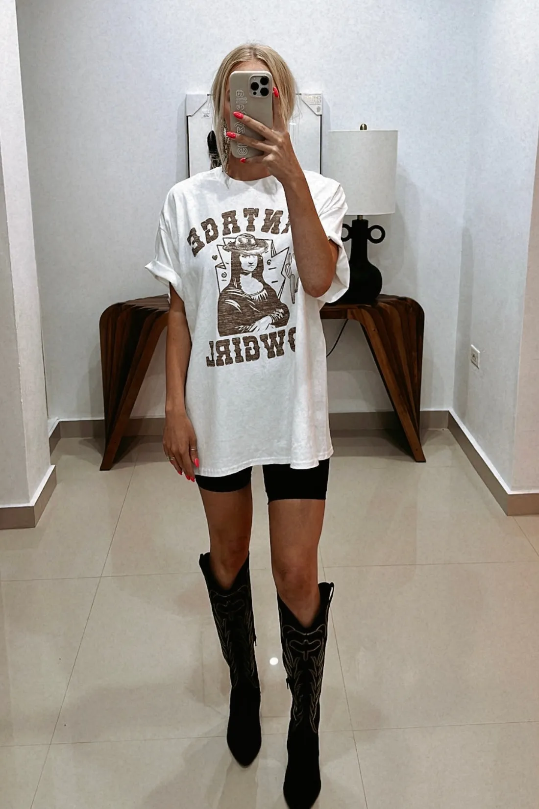 NEW!! Vintage Cowgirl Graphic Oversized Tee in White