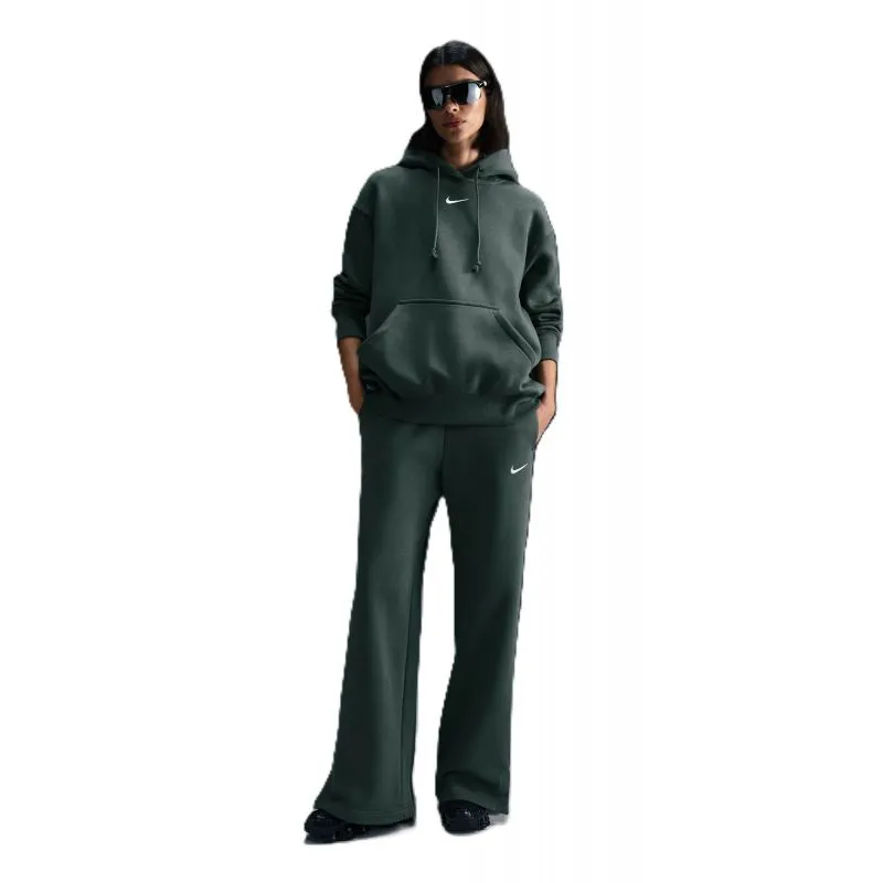 Nike Women's Phoenix Fleece Wide-Leg Trousers with Drawstring Waist and Side Pockets in Vibrant Green