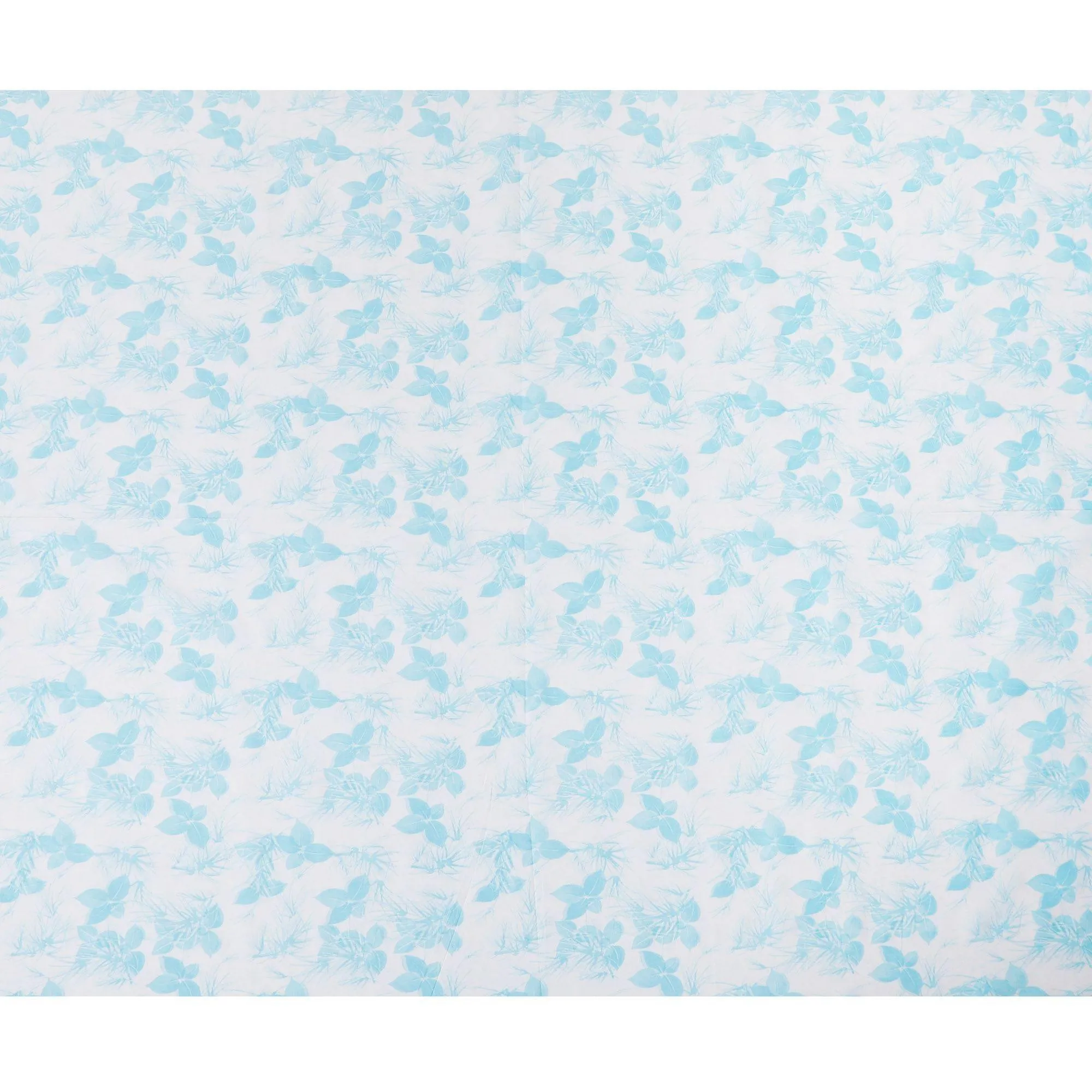 Off white cotton voile fabric with baby blue print in floral design-D15161