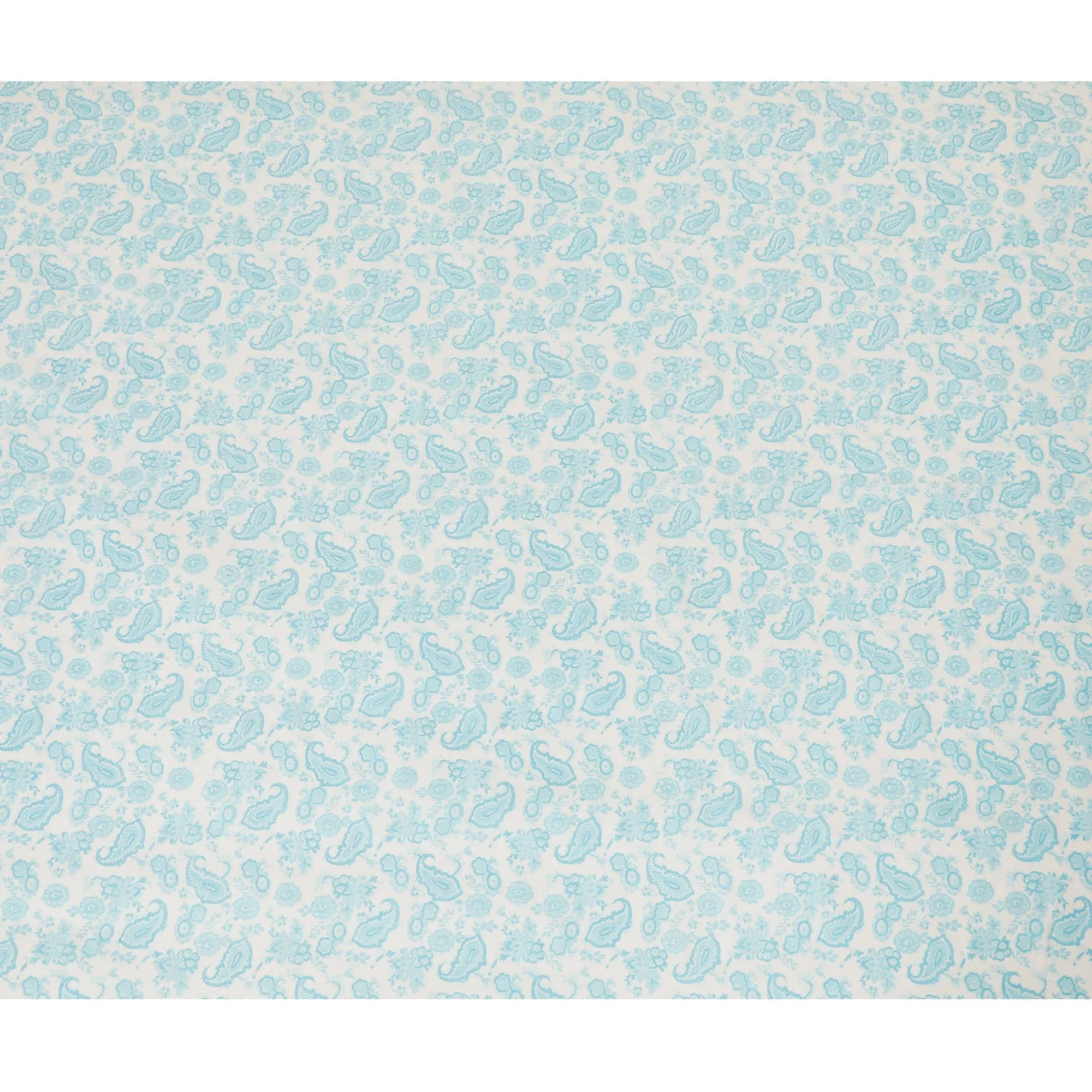 Off white cotton voile fabric with baby blue print in paisley design-D16417