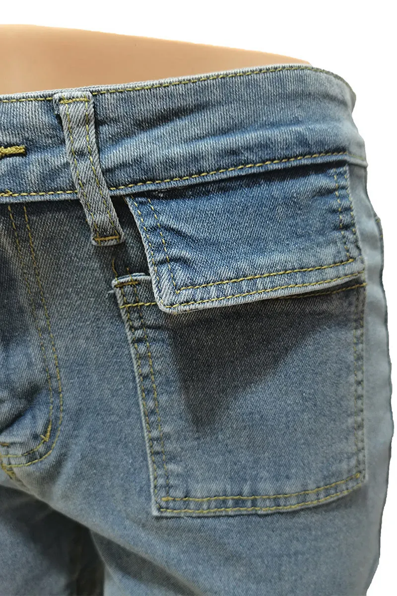 PD471 Rhinestones Denim Bermuda Shorts