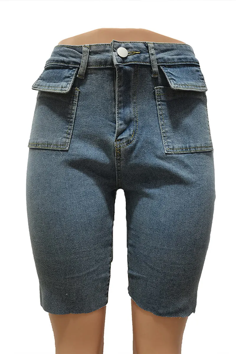 PD471 Rhinestones Denim Bermuda Shorts