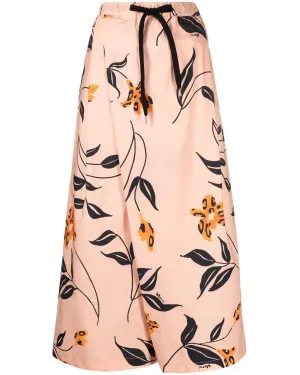 Pink Floral Print Wide Leg Trousers