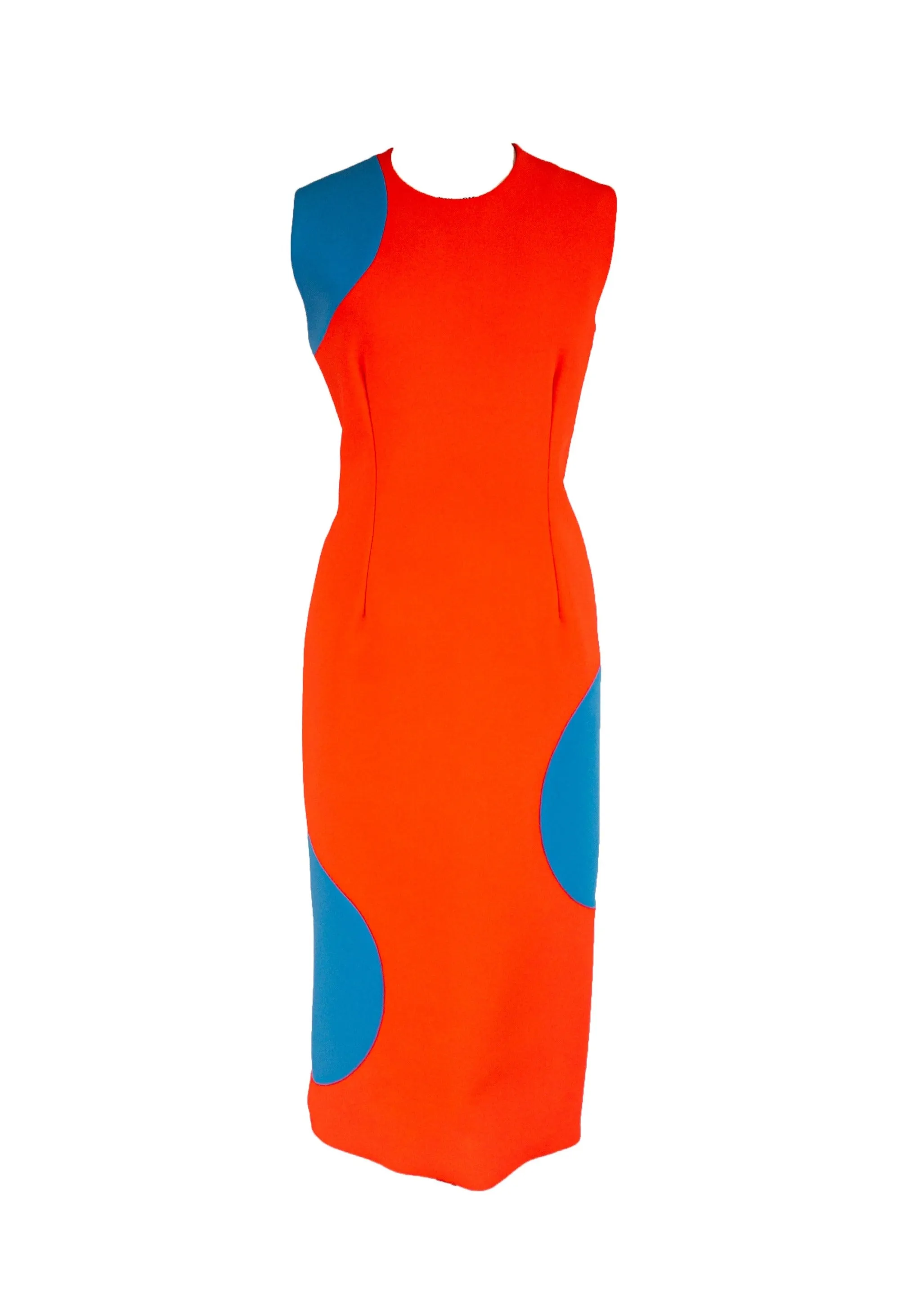 ROKSANDA neon orange crepe w/ blue circles ‘Longuette Dress’, size 12