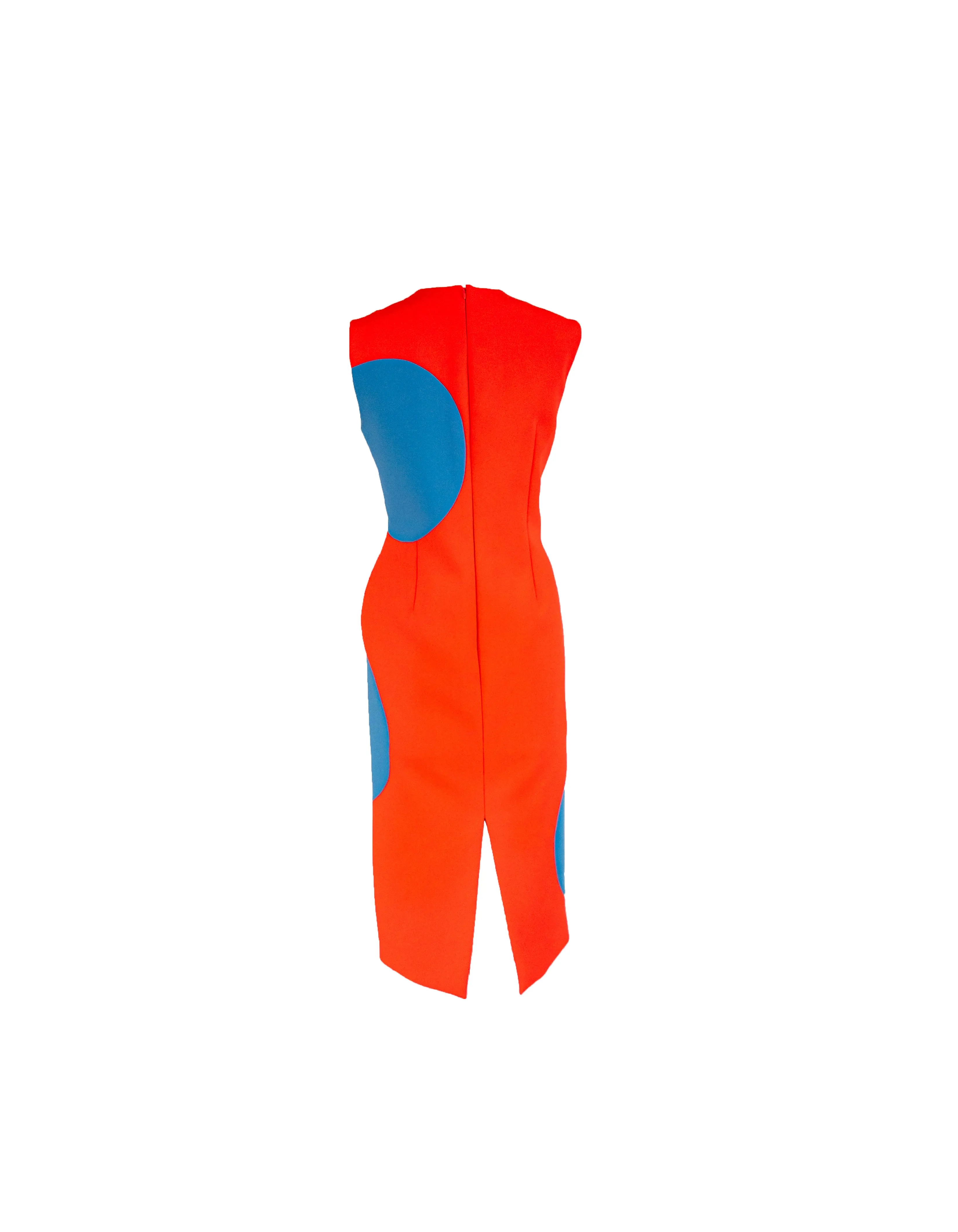 ROKSANDA neon orange crepe w/ blue circles ‘Longuette Dress’, size 12
