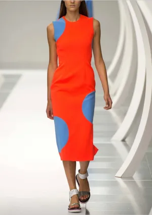 ROKSANDA neon orange crepe w/ blue circles ‘Longuette Dress’, size 12