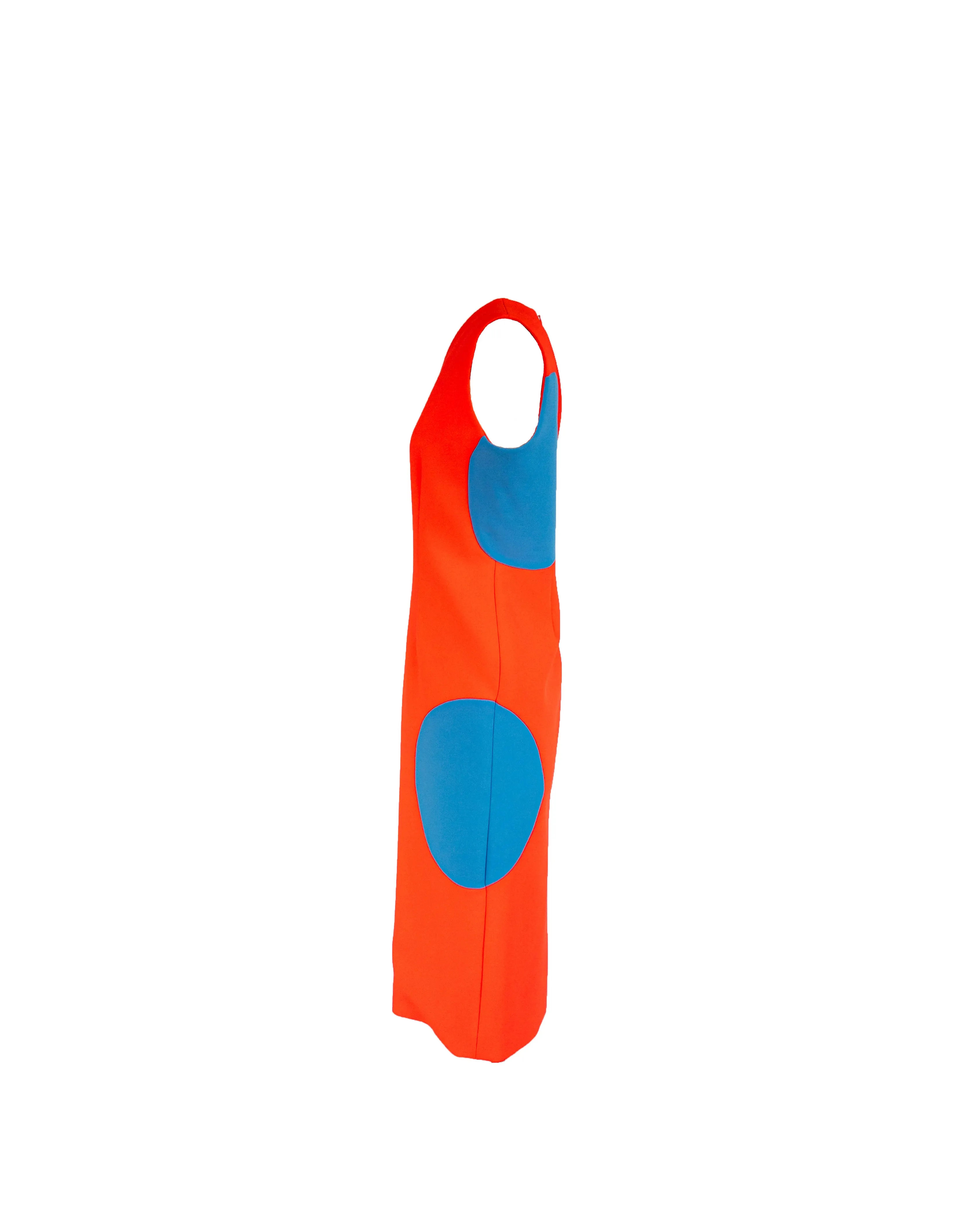 ROKSANDA neon orange crepe w/ blue circles ‘Longuette Dress’, size 12
