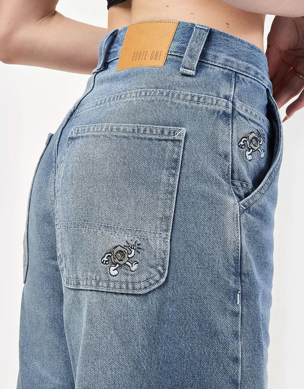 Route One Super Baggy XL Denim Bermuda Shorts - Washed Blue