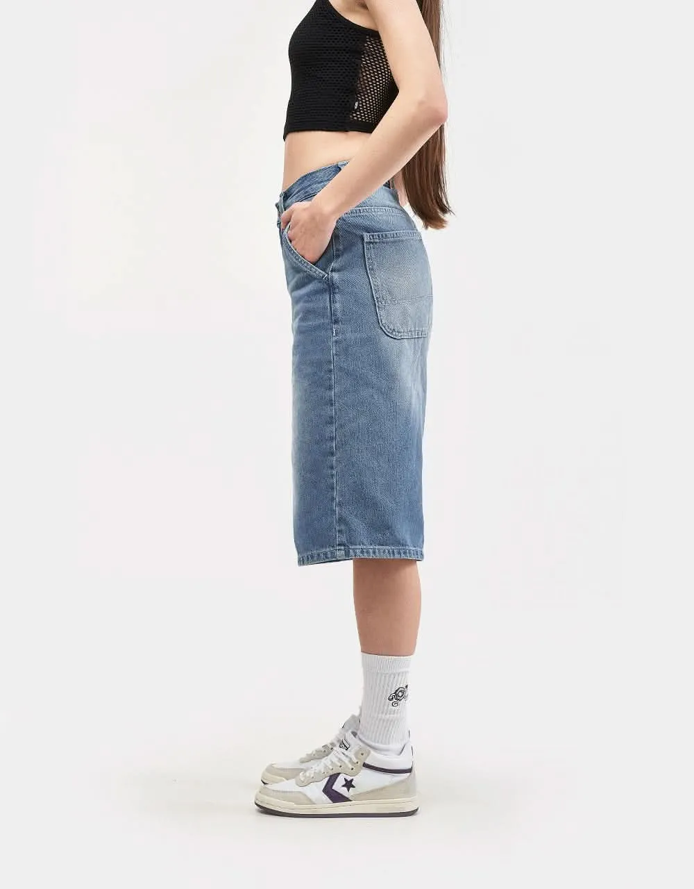 Route One Super Baggy XL Denim Bermuda Shorts - Washed Blue