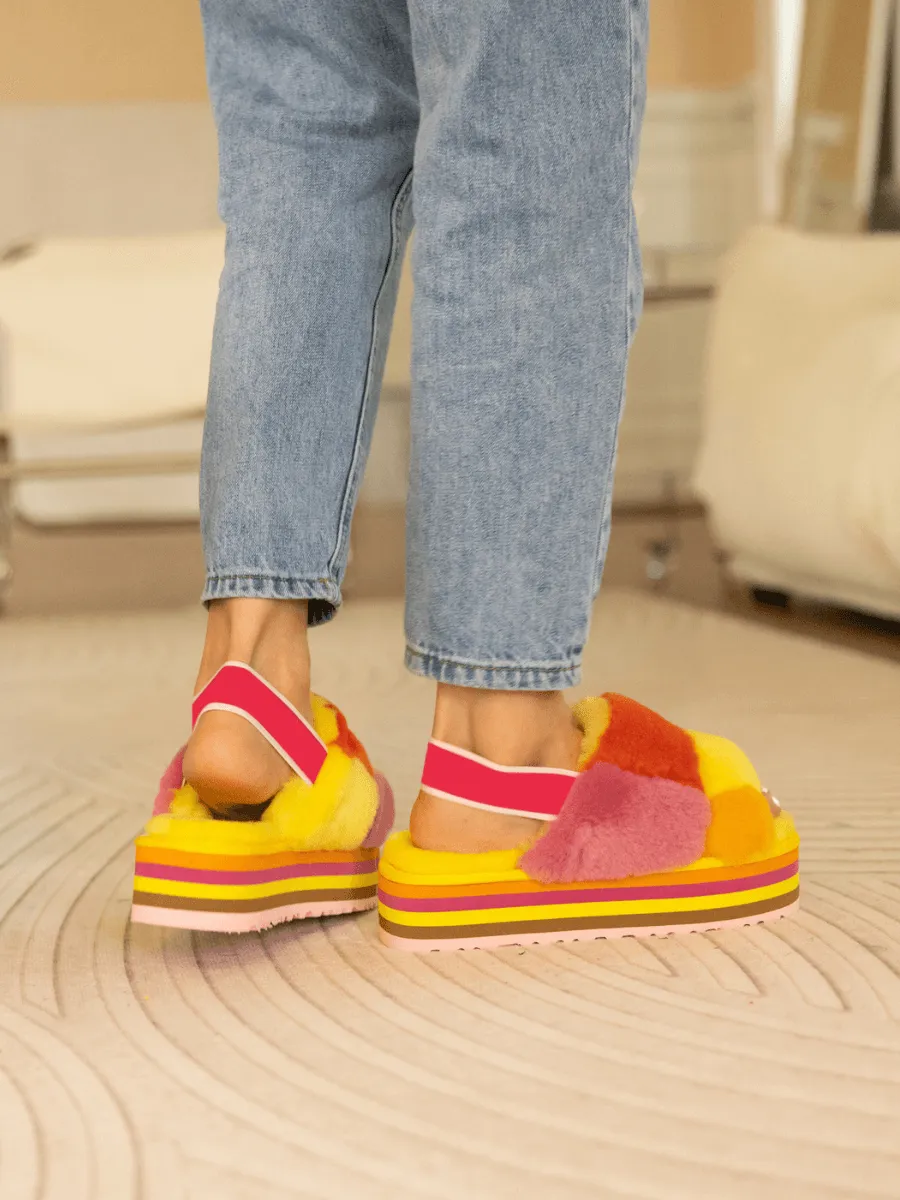 Smaibulun Ugg | Harmony Contrast Woolen Platform Slipper - Yellow