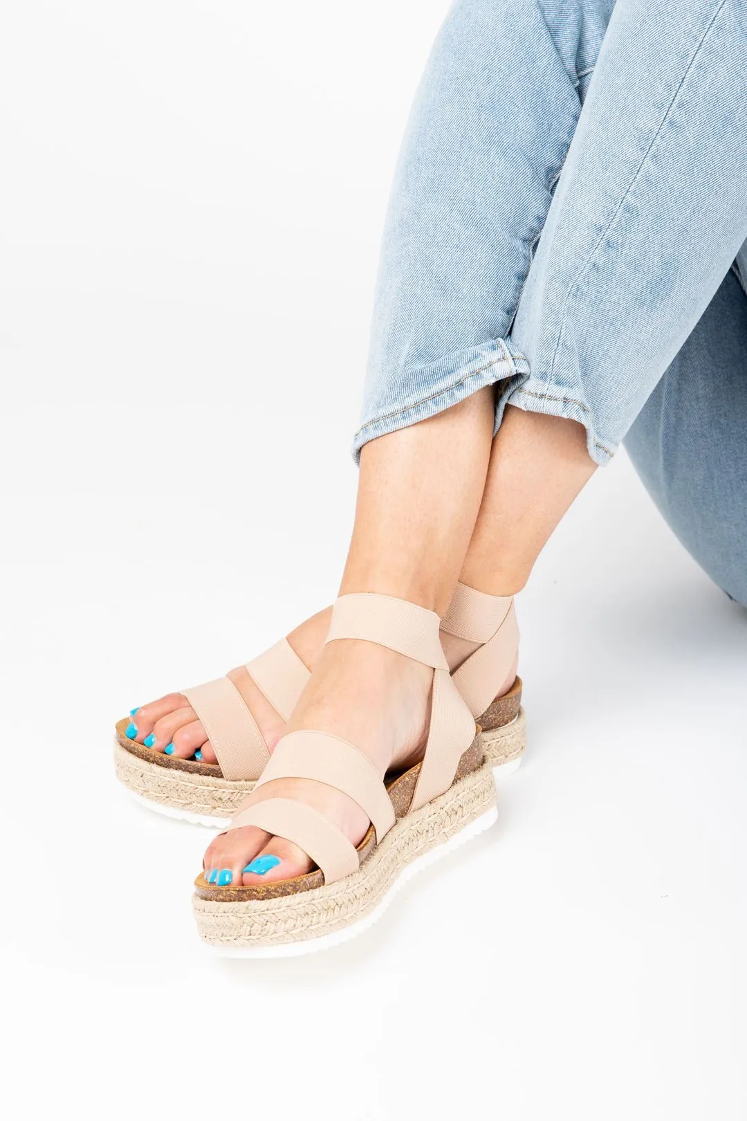 Steve Madden Kimmie Platform Espadrille Blush Nude Fitted Wedge Heeled Sandals