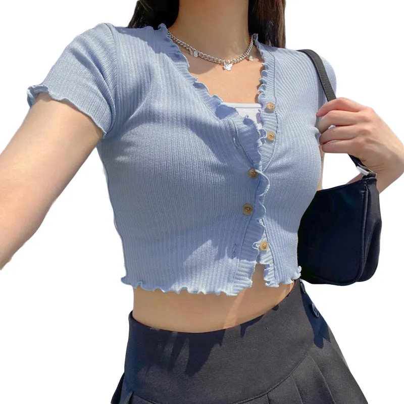 stringy selvedge collar cuff slim fit knitwear top cardigan blazer for women summer