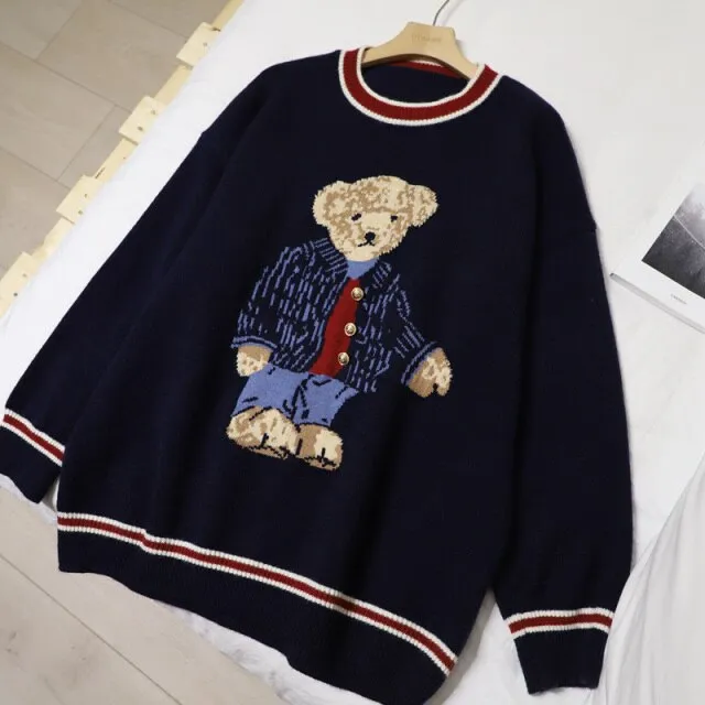 Teddy Bear Sweater Vest | Casual V Neck Sweater | Women Knitted Sweater | Korean Style Sweater | Girl Winter Sweater | Cartoon Vest Pullover
