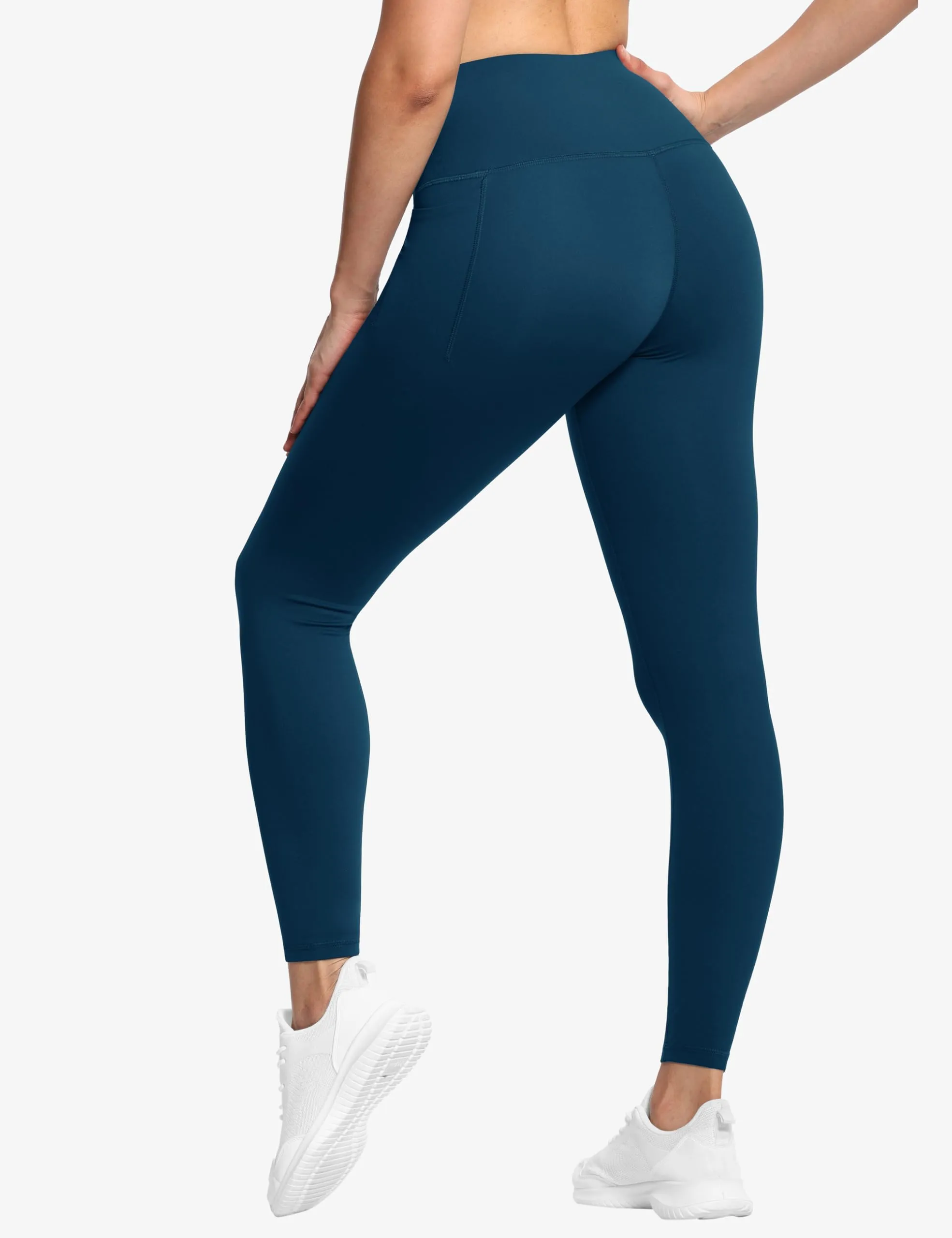 THE GYM PEOPLE Tummy Control Workout Leggings with Pockets High Waist Athletic Yoga Pants for Women Running, Fitness Dark Blue Green