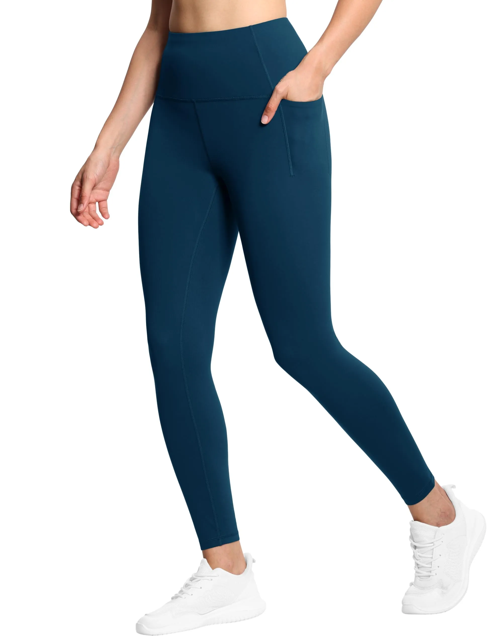 THE GYM PEOPLE Tummy Control Workout Leggings with Pockets High Waist Athletic Yoga Pants for Women Running, Fitness Dark Blue Green