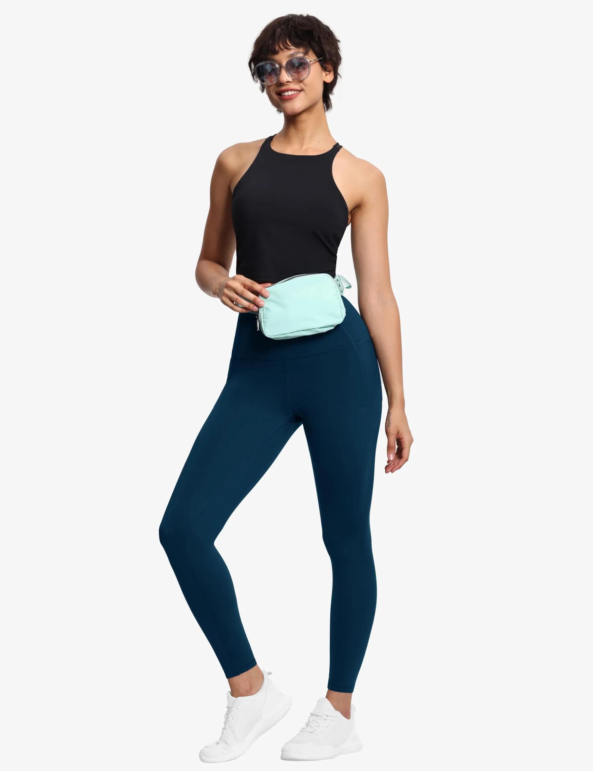 THE GYM PEOPLE Tummy Control Workout Leggings with Pockets High Waist Athletic Yoga Pants for Women Running, Fitness Dark Blue Green