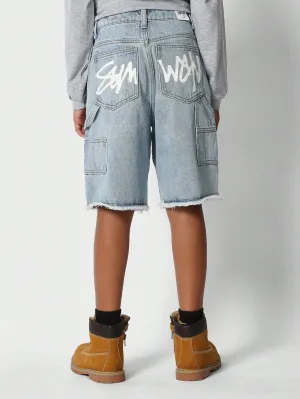 Tween Girls Denim Bermuda Short With Back Print
