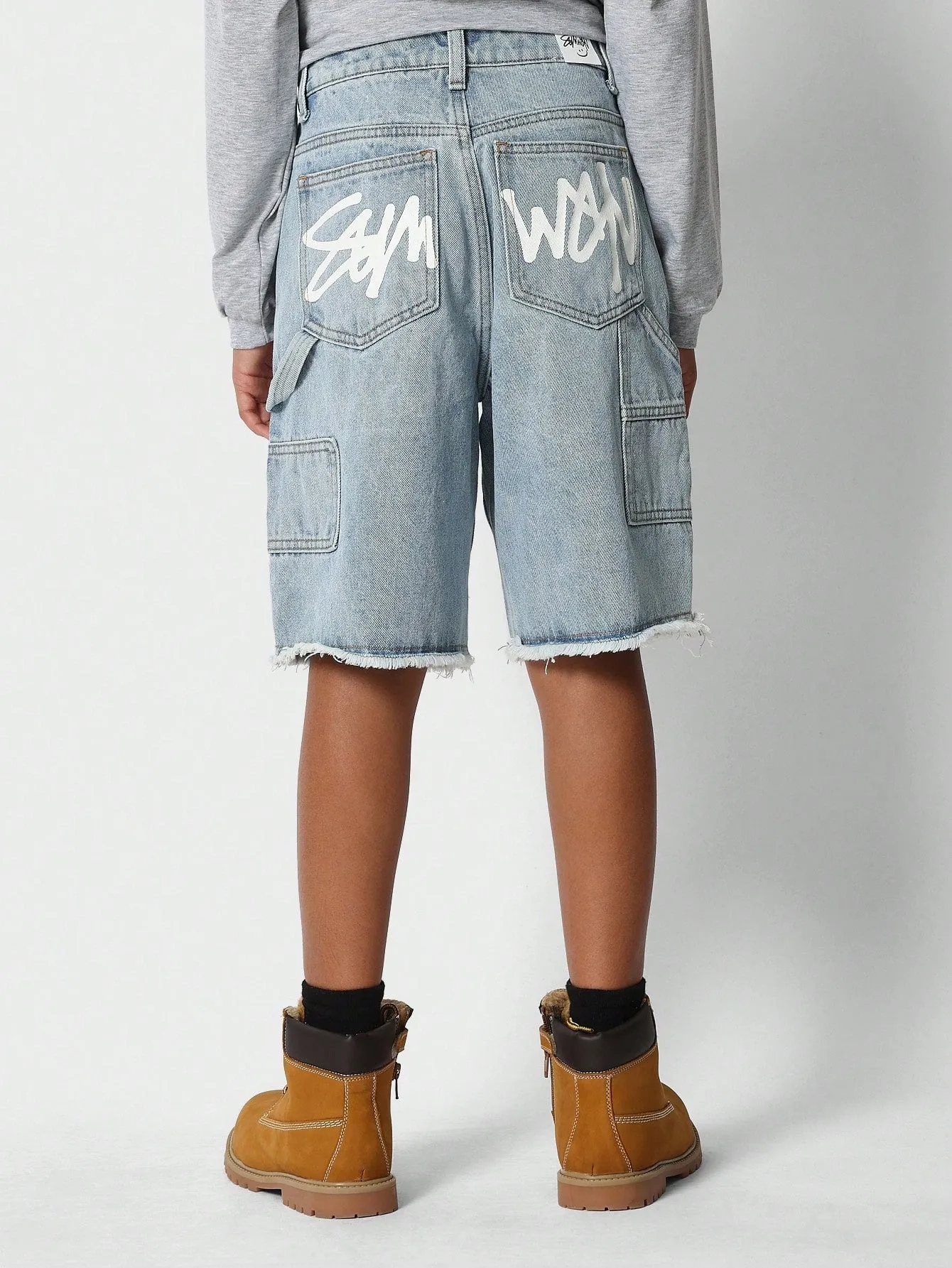 Tween Girls Denim Bermuda Short With Back Print