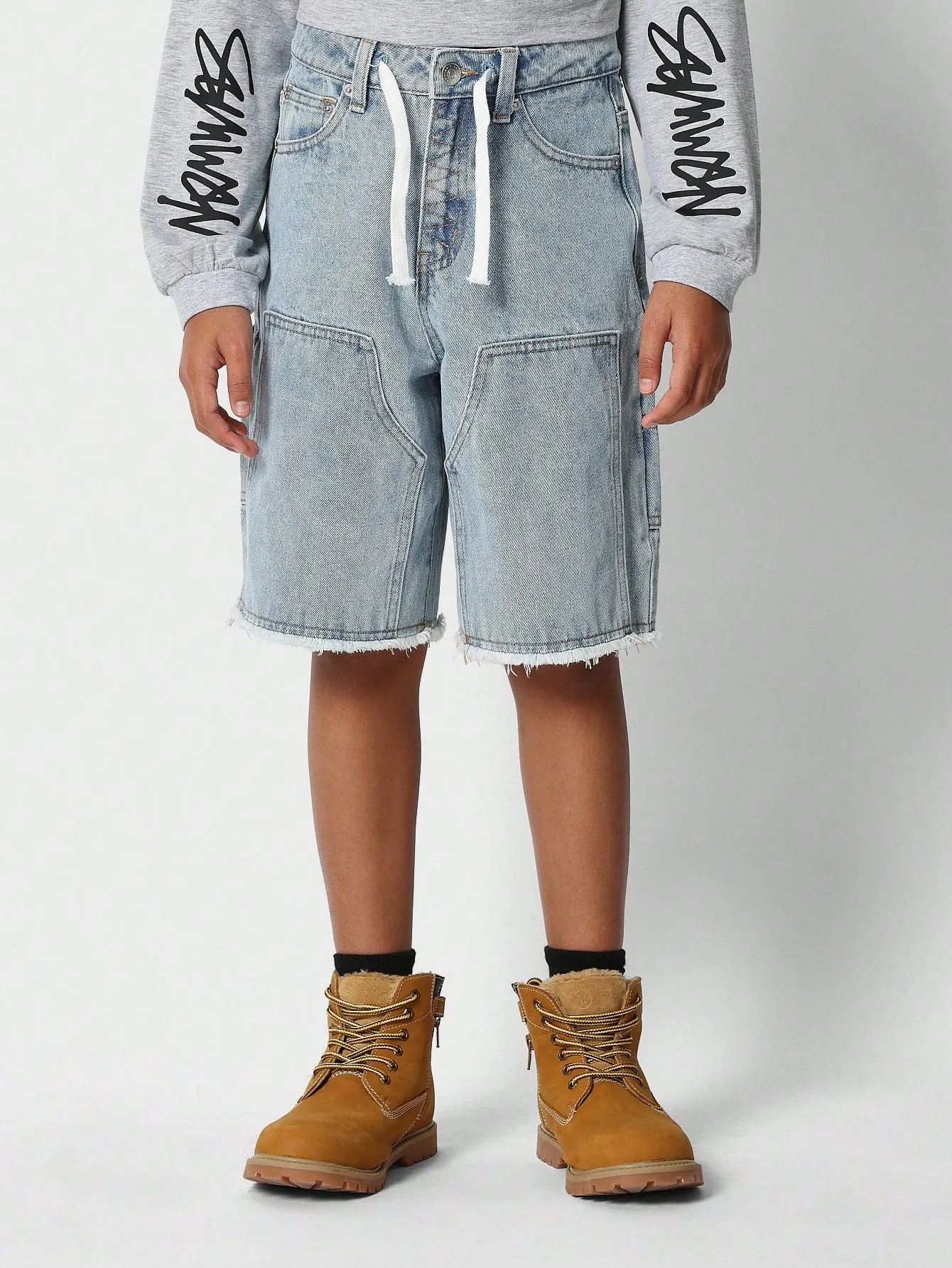 Tween Girls Denim Bermuda Short With Back Print