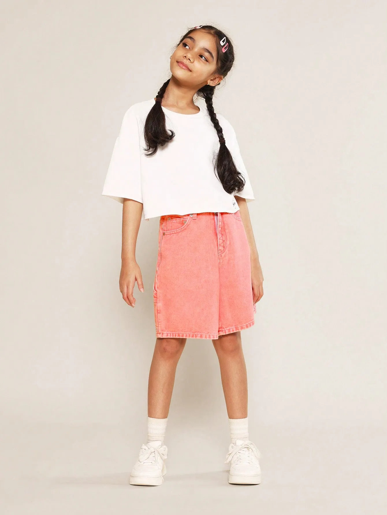 Tween Girls Washed Denim Carpenter Short