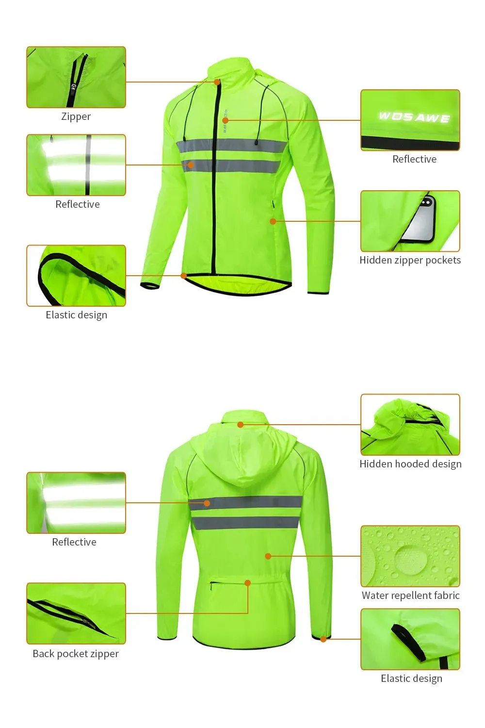Ultralight Men's Cycling Windbreaker Reflective Jacket Windproof Water Resistant MTB Road Bicycle Long Jersey Wind Coat