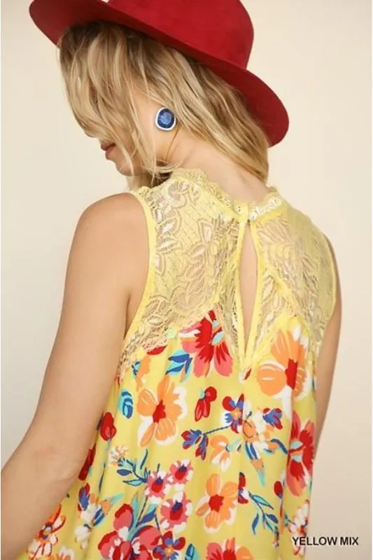 Umgee Floral Swing Lacey Dress - Yellow