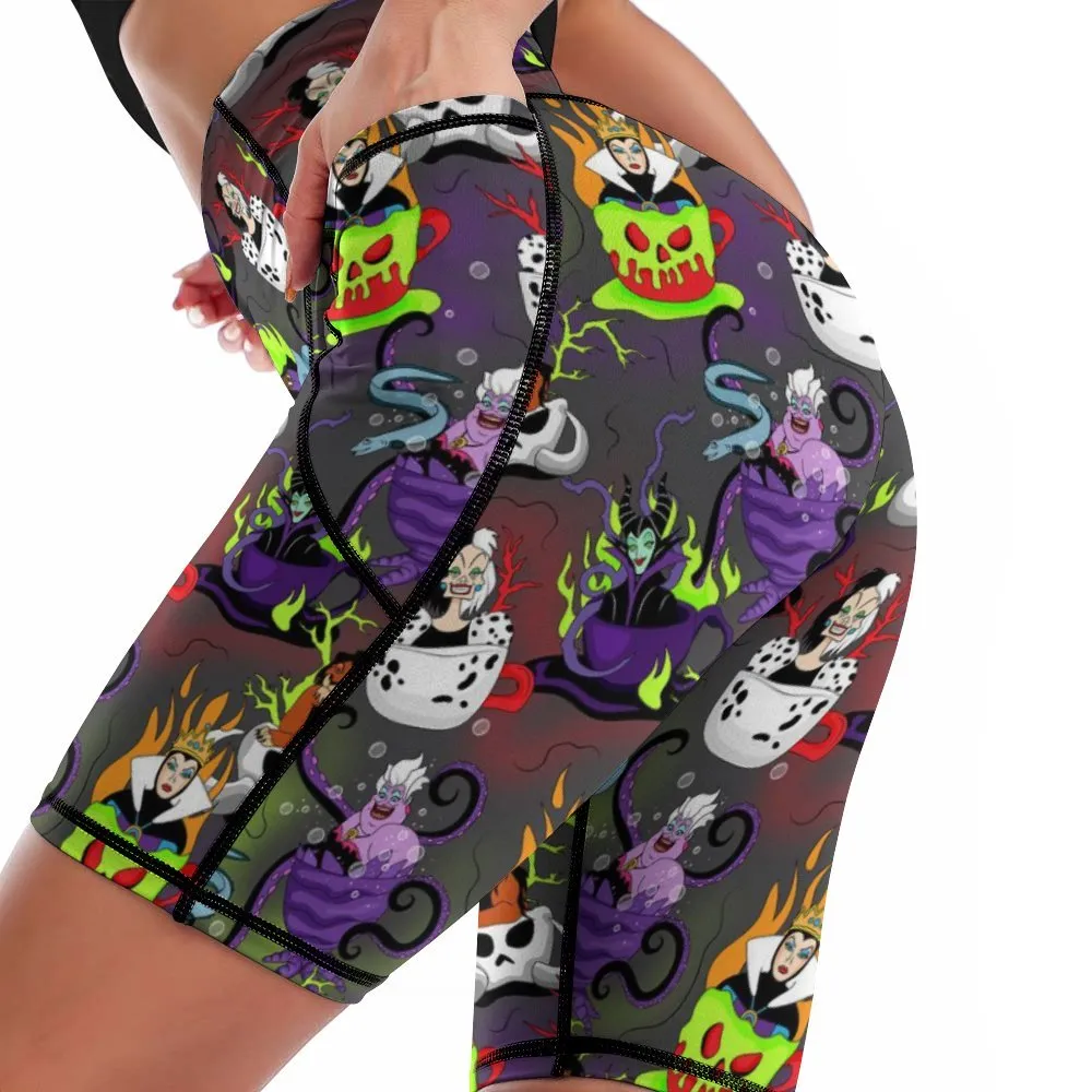 Villain Tea Cups Women's Knee Length Athletic Yoga Shorts With Pockets