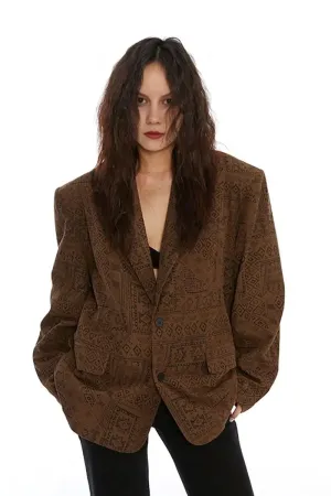 Vintage Print Brown Blazer