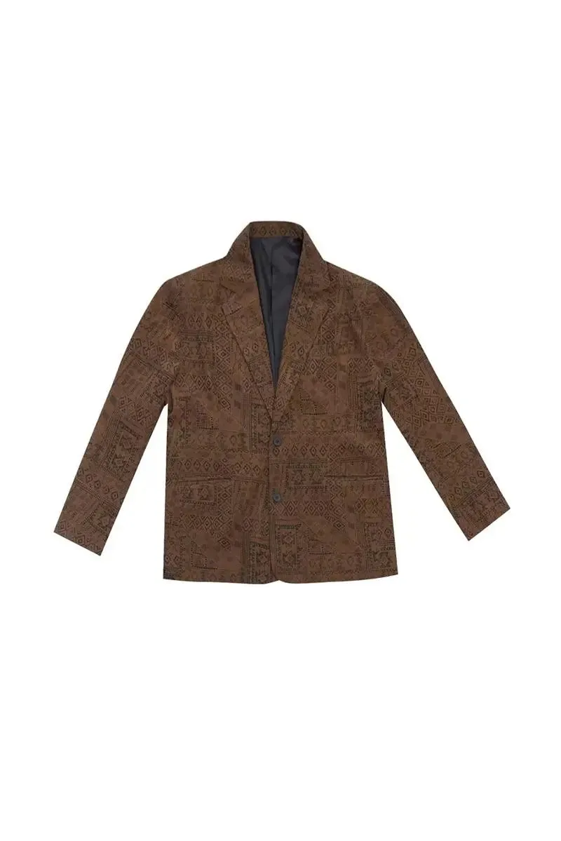Vintage Print Brown Blazer