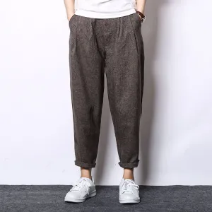 Vintage Wide-Leg Cotton Linen Cropped Trousers