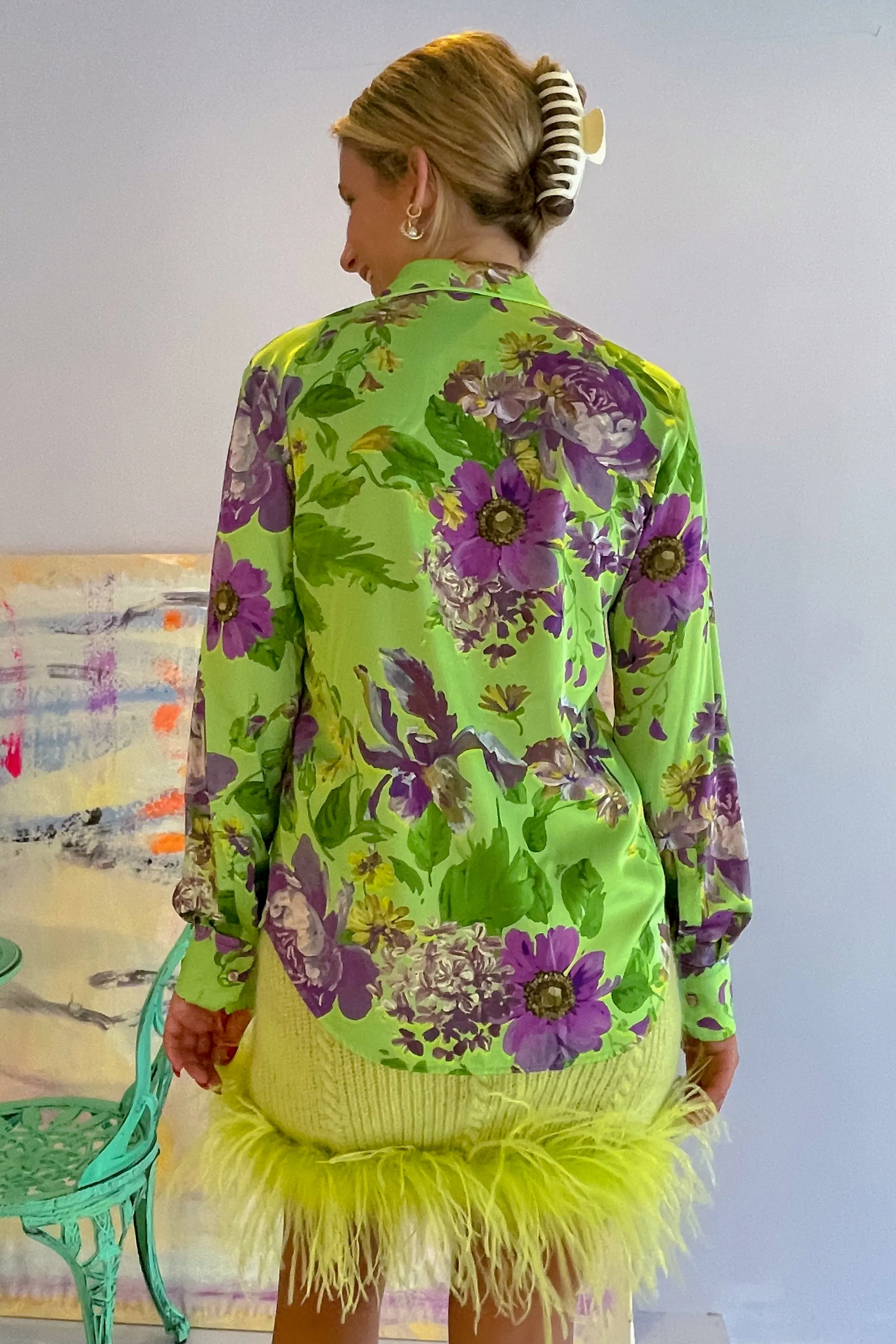Vivetta- Floral Button Up: Green/ Purple