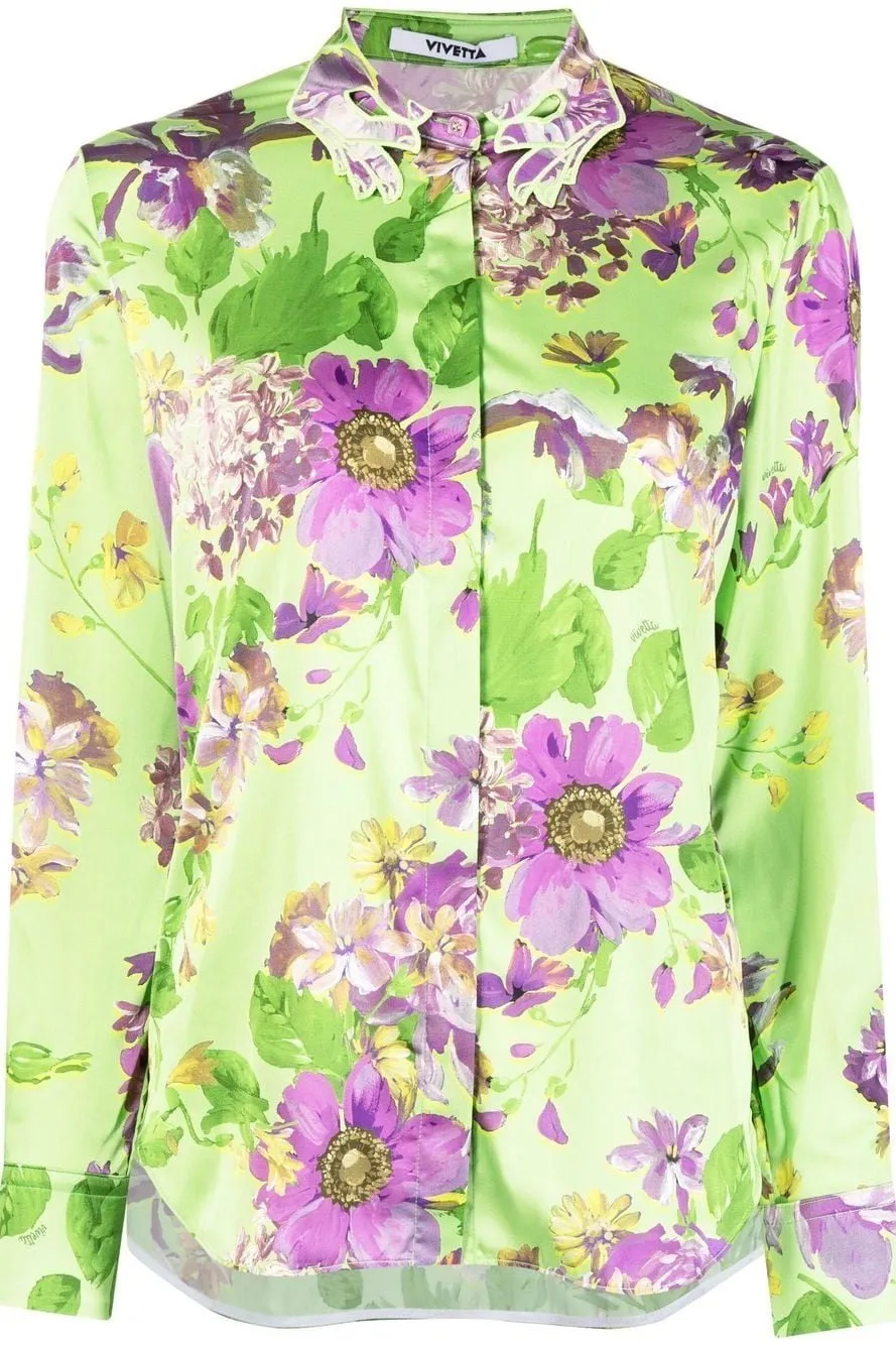 Vivetta- Floral Button Up: Green/ Purple