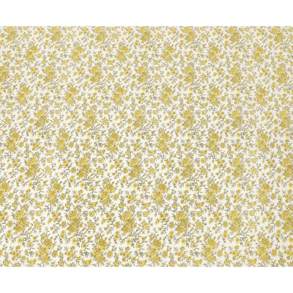 White silk crepe fabric with yellow and green prints in floral design - D9914