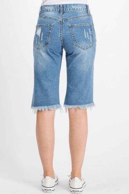 Womens Frayed Hem Bermuda Shorts