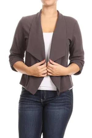 Women's Plus Size 3/4 Sleeve Casual Office Work Open Front  Blazer Jacket