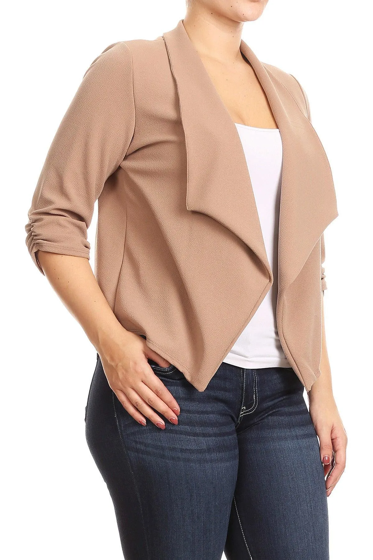 Women's Plus Size 3/4 Sleeve Casual Office Work Open Front  Blazer Jacket