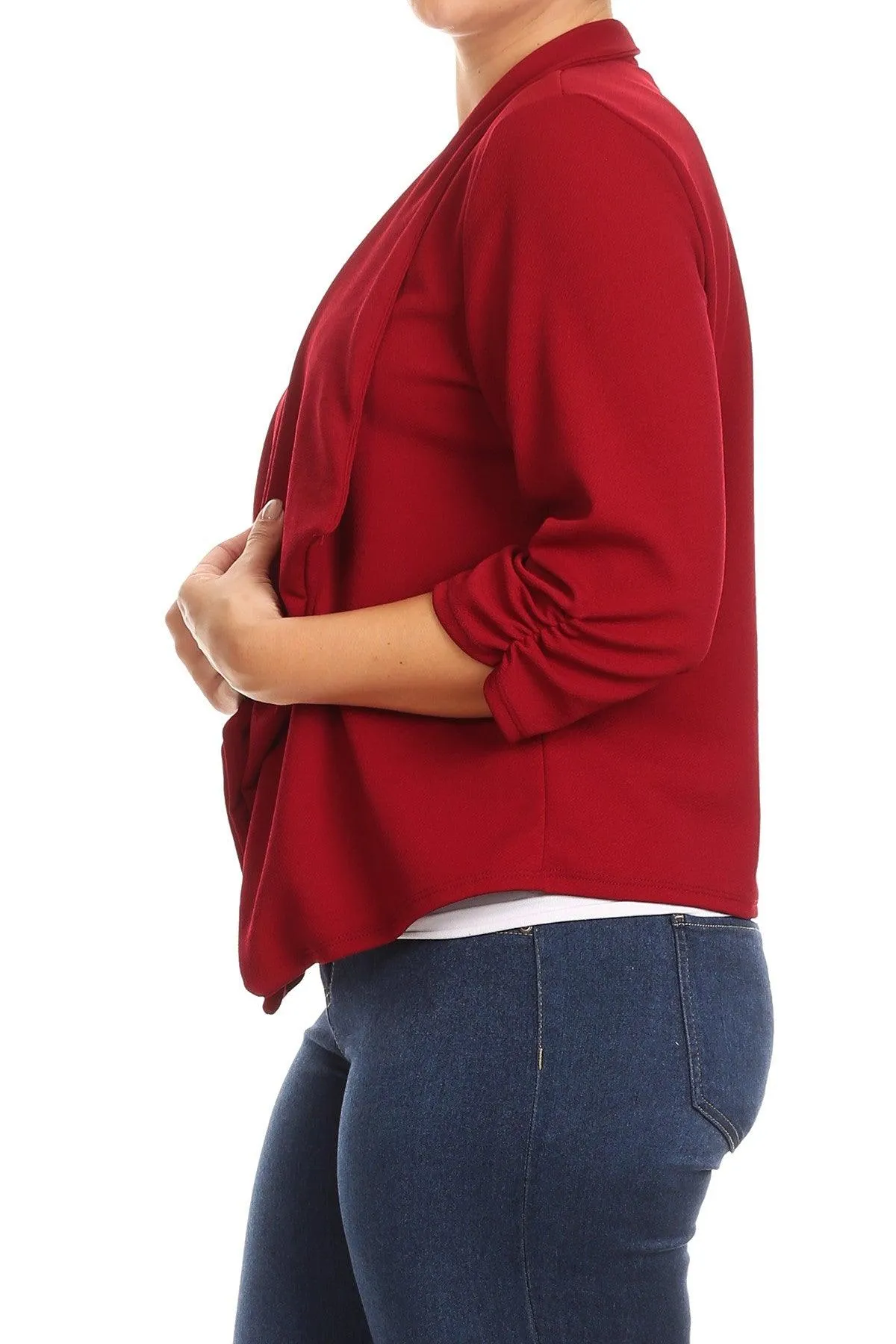 Women's Plus Size 3/4 Sleeve Casual Office Work Open Front  Blazer Jacket