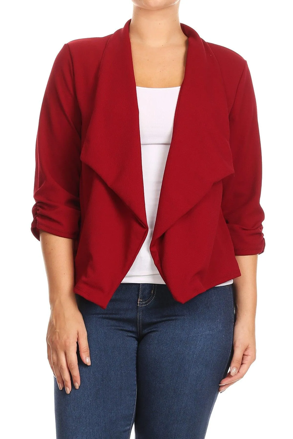 Women's Plus Size 3/4 Sleeve Casual Office Work Open Front  Blazer Jacket